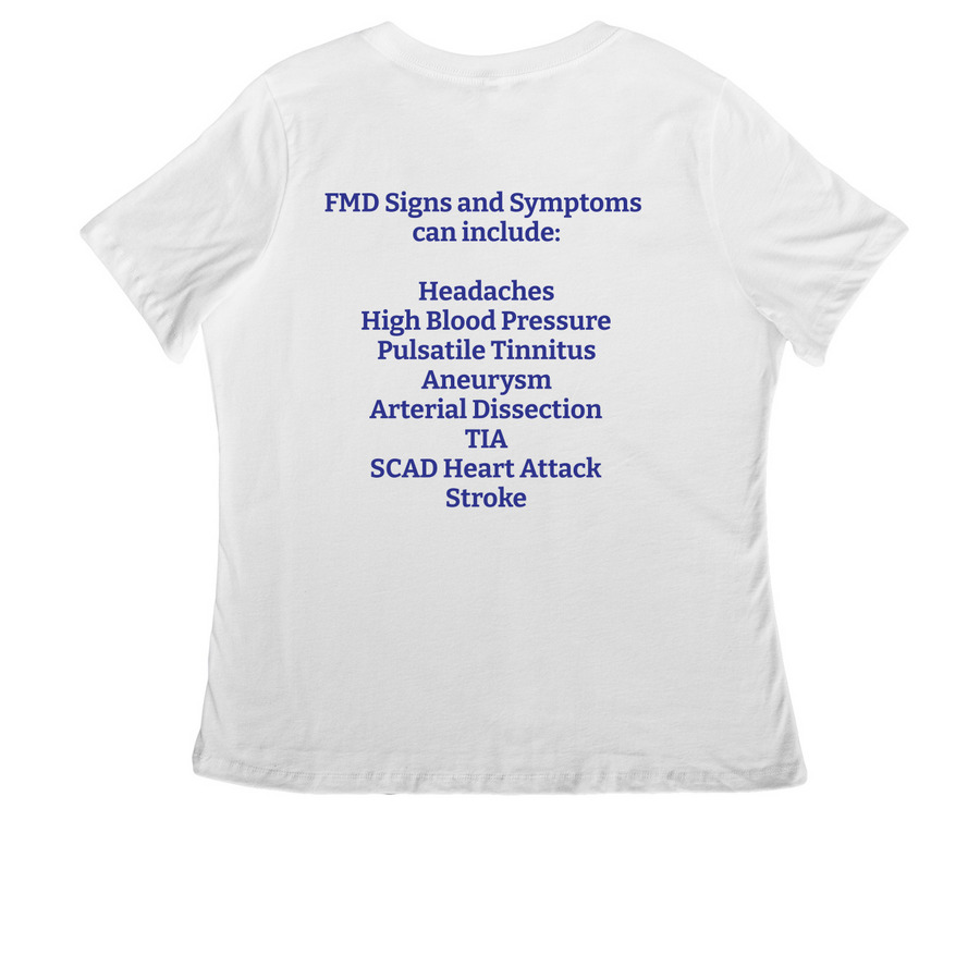 May is FMD Awareness Month, a White Women's Relaxed V-Neck Tee (back-view)