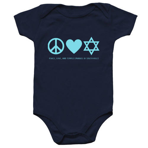 Peace, Love, and Temple Emanuel (Baby), a Navy Infant Onesie
