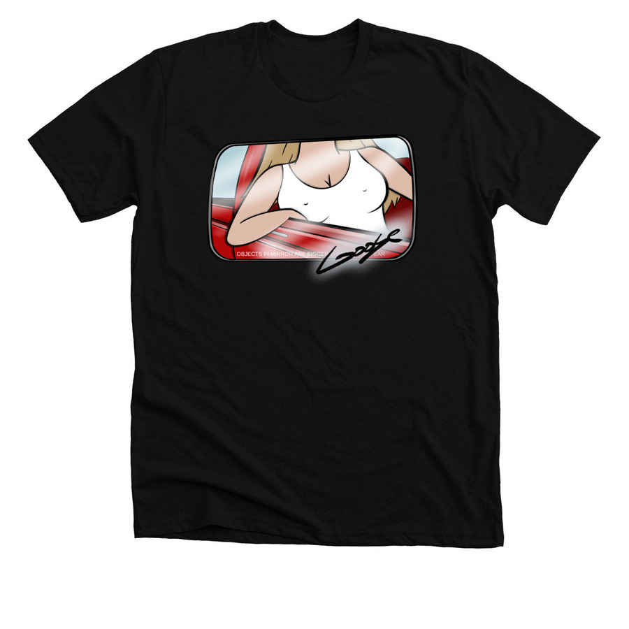 "Objects in Mirror" Design, a Solid Black Blend Premium Unisex Tee