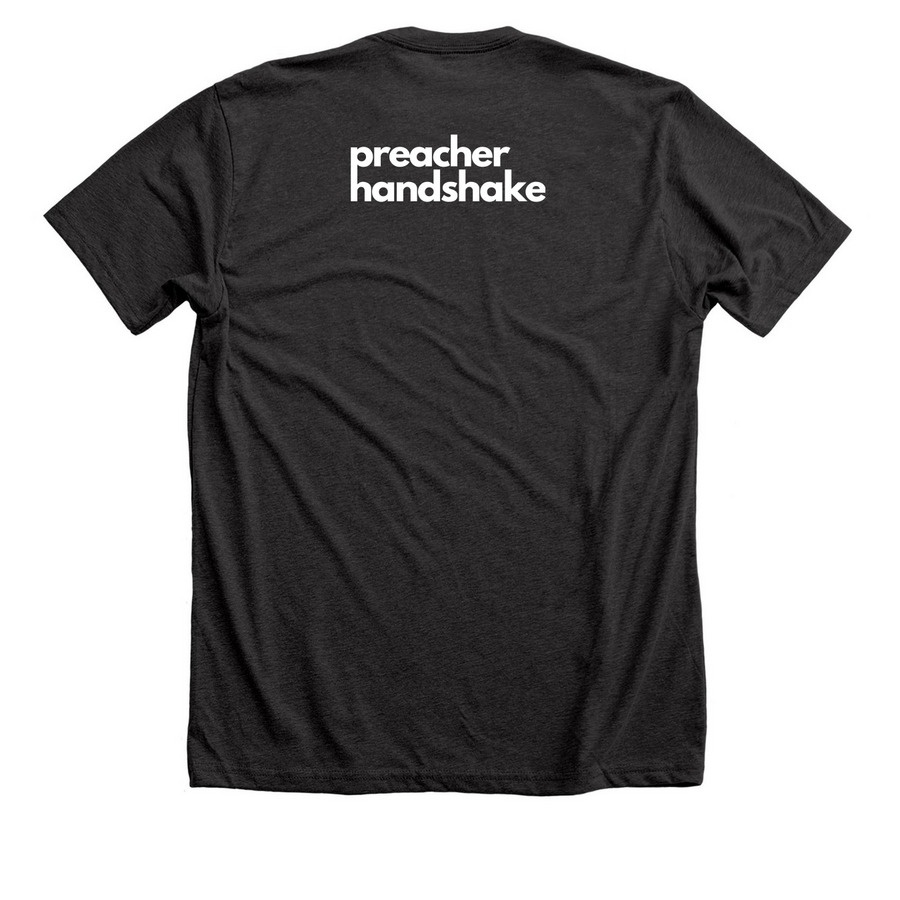 Keep Preaching Weird, a Dark Grey Heather Premium Unisex Tee (back-view)