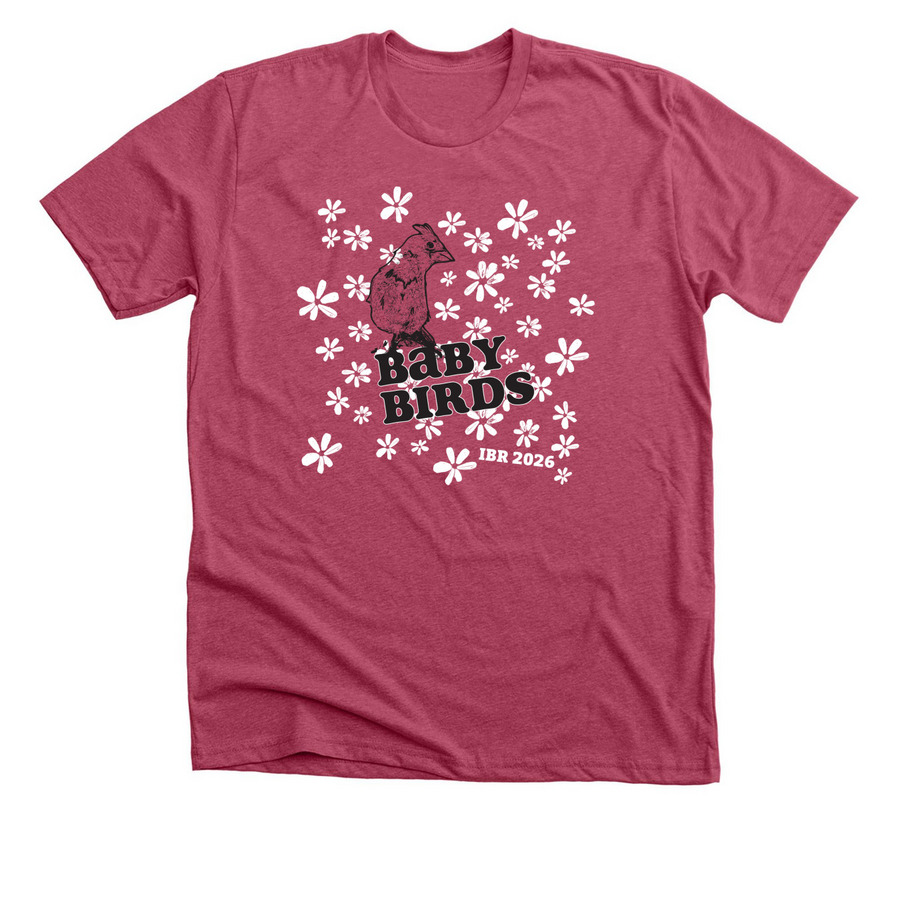 Baby Birds 2026, Flowers, a Heather Raspberry Premium Unisex Tee