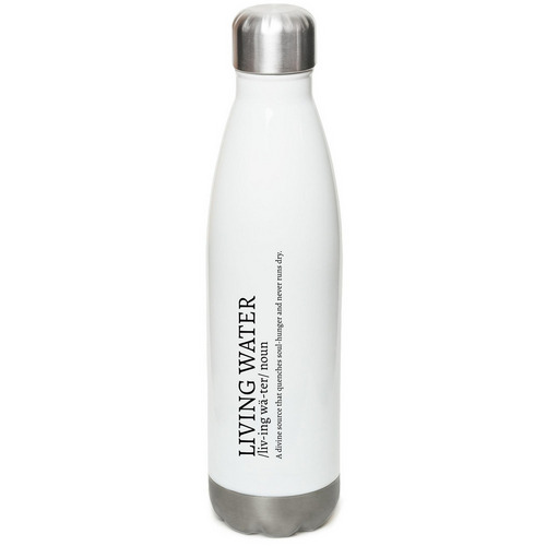 LIVING WATER, a White Stainless Steel Water Bottle