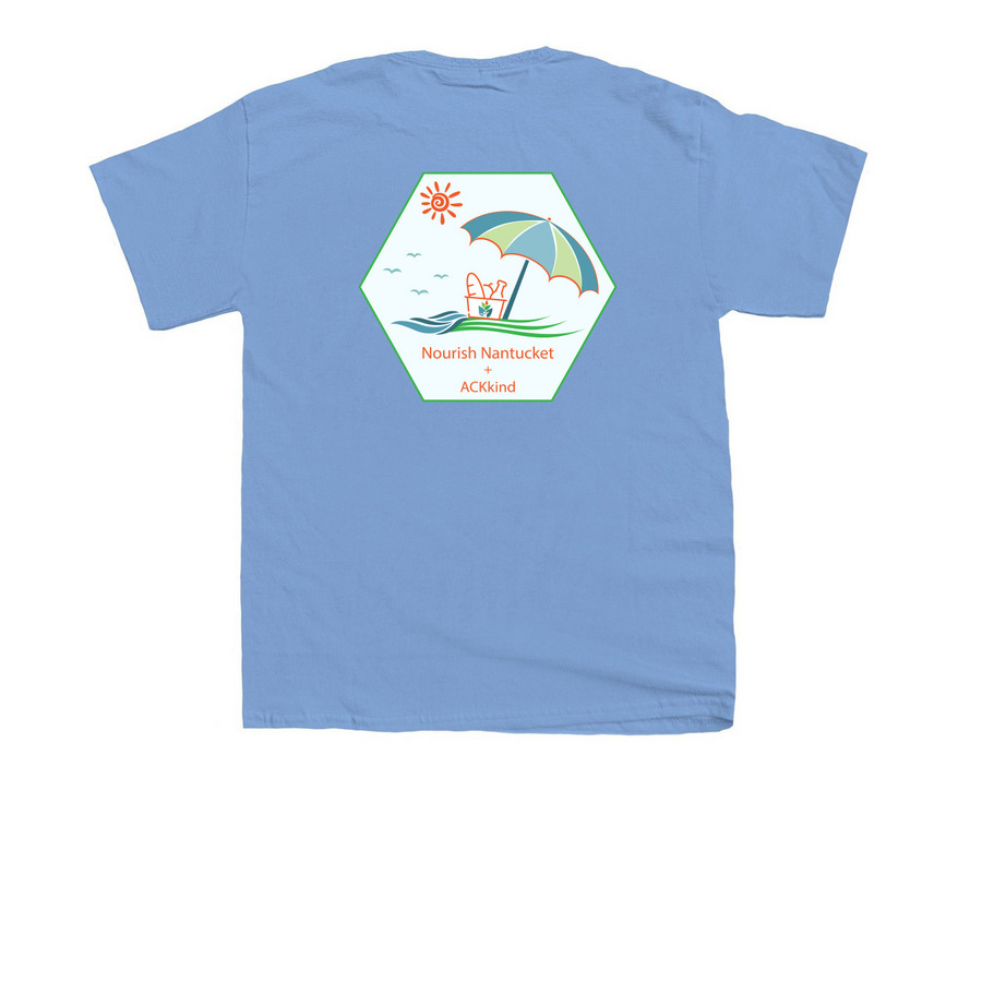 Nourish Nantucket + ACKkind, a Carolina Blue Youth Unisex Tee (back-view)