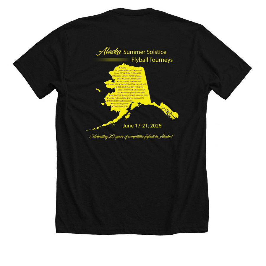 20th Alaska Summer Solstice Tourneys, a Solid Black Blend Premium Unisex Tee (back-view)