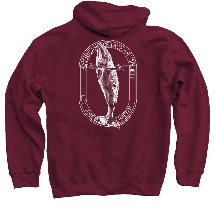 ACS-LA logo whale conservation dark colors, a Maroon Pullover Hoodie (back-view)