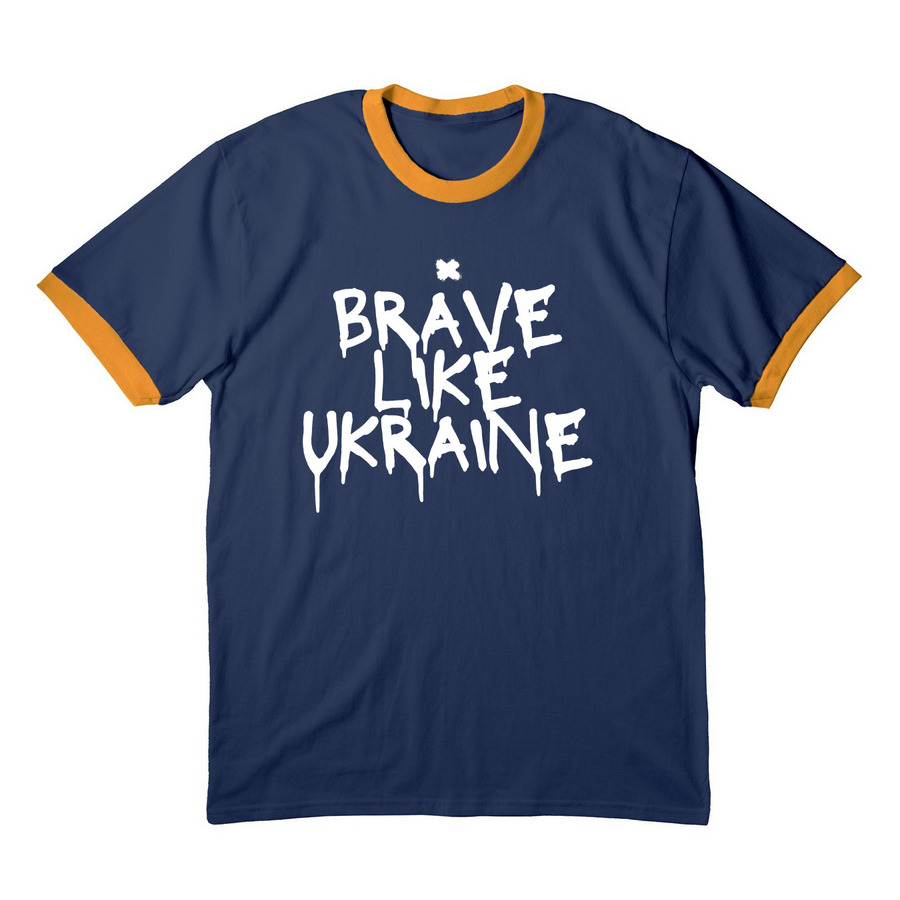 Brave Like Ukraine, a Navy/ Gold Cotton Ringer Tee