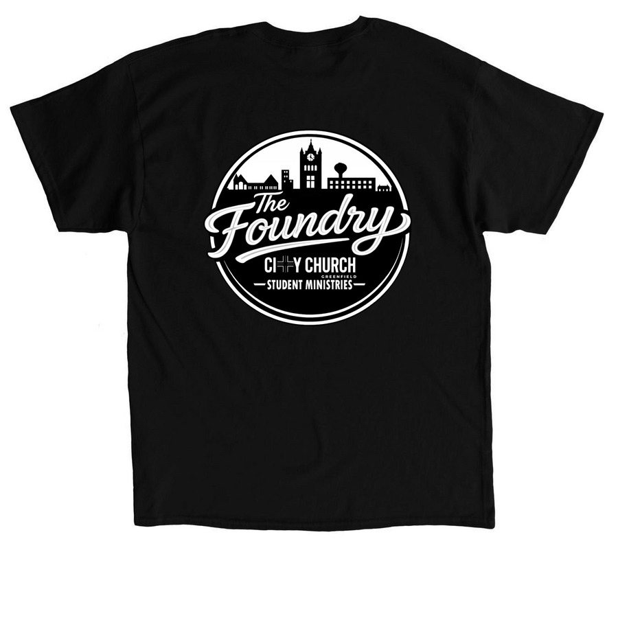 The Foundry, a Black Classic Unisex Tee (back-view)
