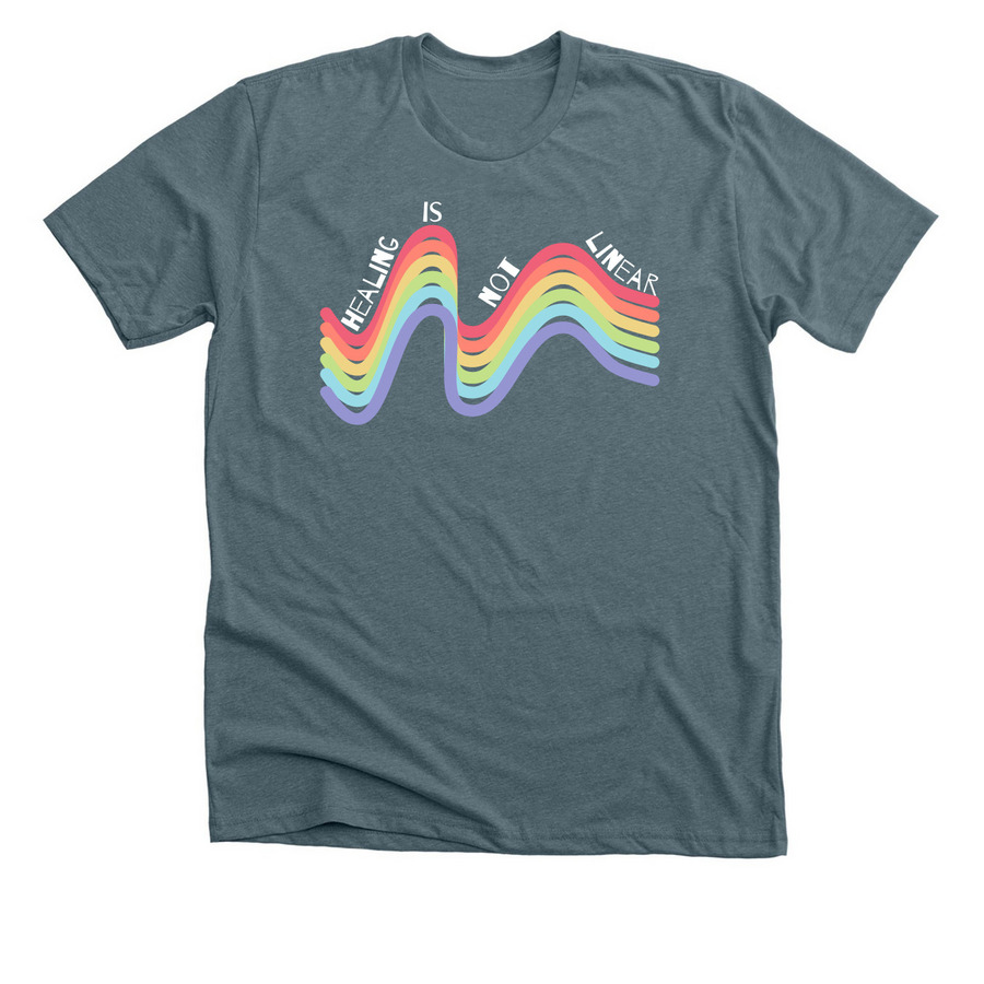 Healing is Not Linear, a Heather Slate Premium Unisex Tee