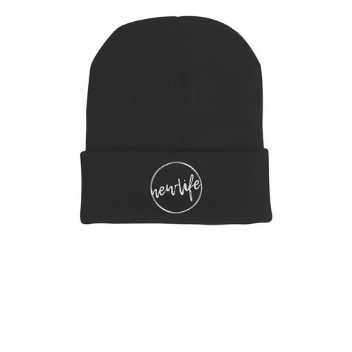 New Life Hats, a Black Printed Cuffed Beanie