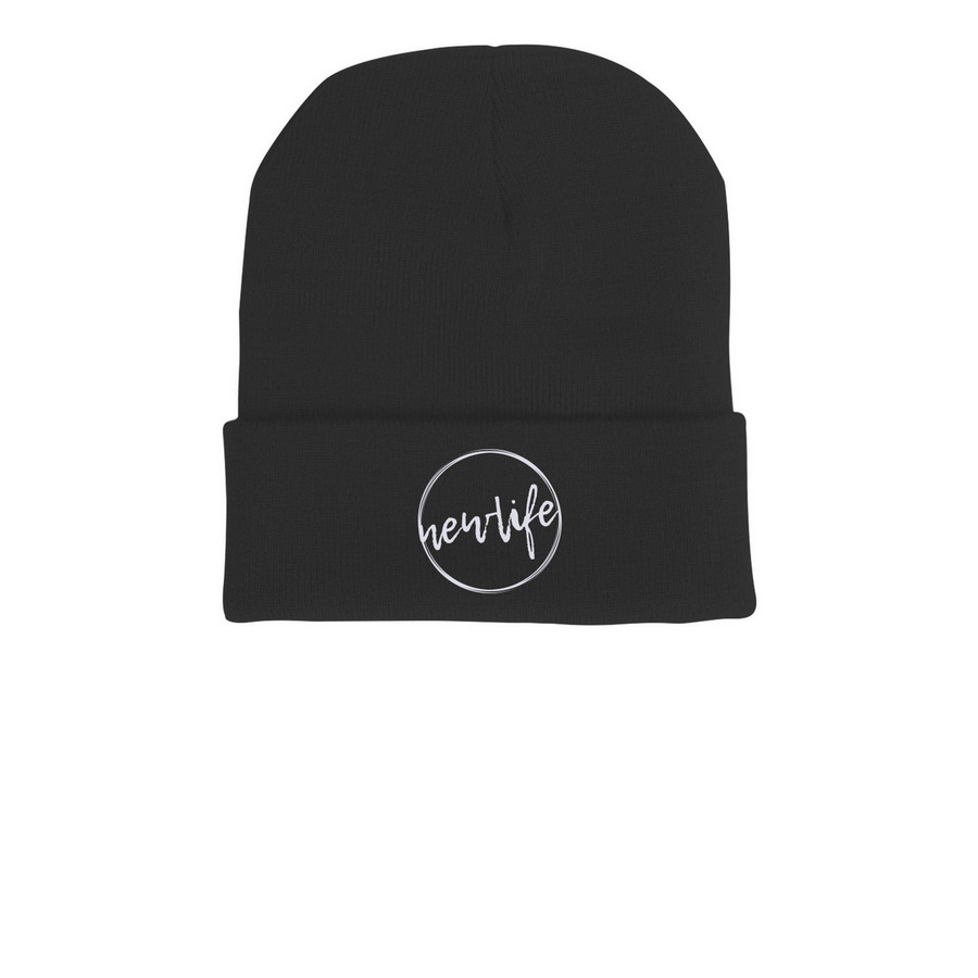 New Life Hats, a Black Printed Cuffed Beanie