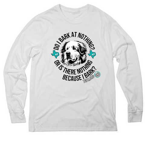 25th Anniversary Ts #2: Do I Bark At Nothing?, a Bright White Allmade Eco Triblend Long Sleeve Tee