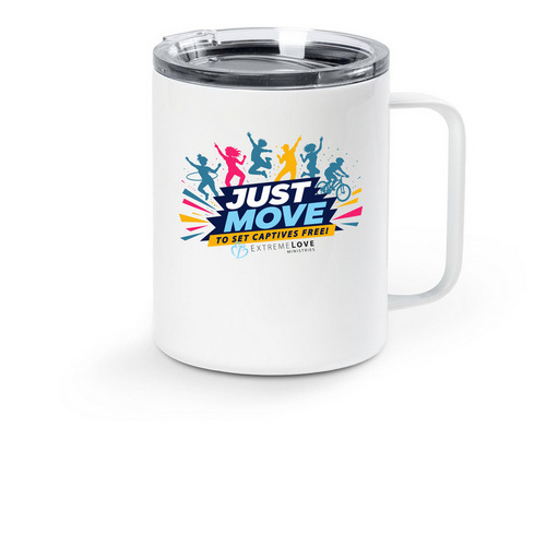 JUST MOVE CHALLENGE, a White Stainless Steel Travel Mug