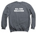 All Are Welcome - white logo, a Dark Heather Crewneck Sweatshirt (back-view)
