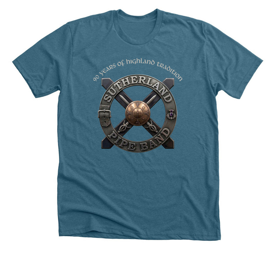 Sutherland 90th - Front Print Tops, a Heather Deep Teal Premium Unisex Tee