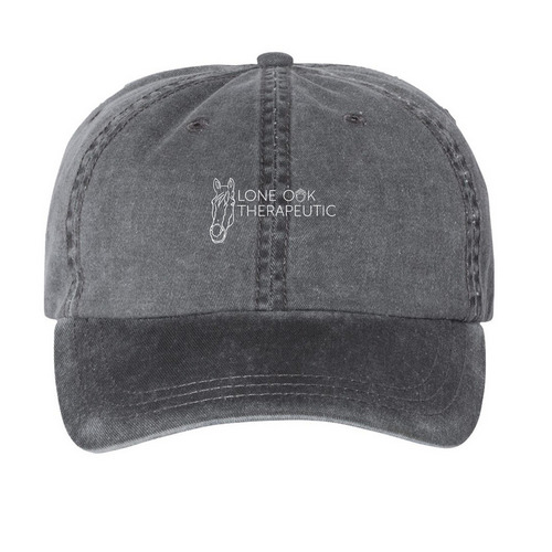 Lone Oak Huey Hat, a Black Printed Pigment Dye Baseball Cap