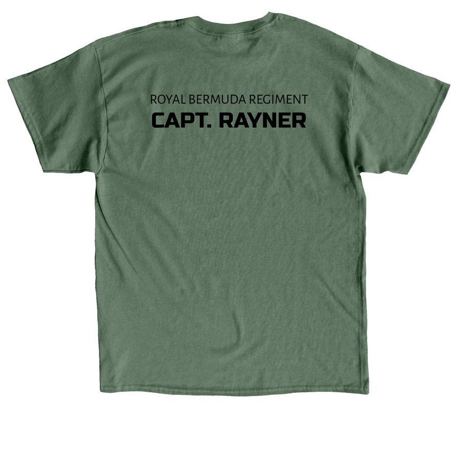 RBR JL'S CAPT. RAYNER, a Military Green Classic Unisex Tee (back-view)
