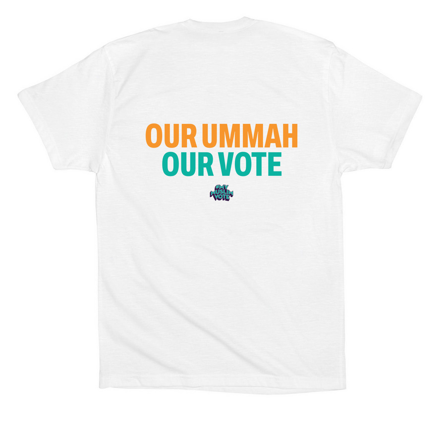 No ICE. No War. Free Palestine, a White Premium Cotton Tee (back-view)