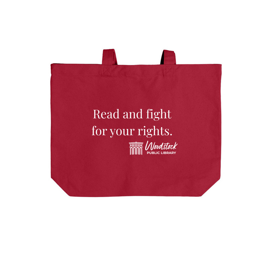 The Horrors Persist Tote, a Deep Red Cotton Canvas Tote Bag (back-view)