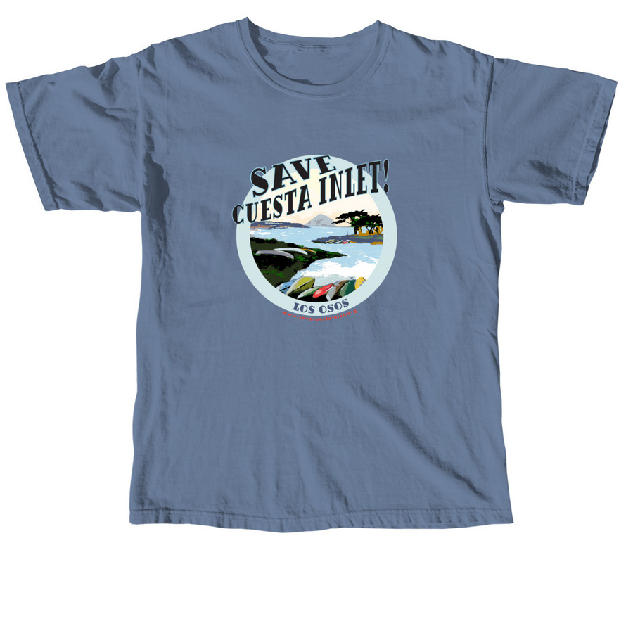 Save Cuesta Inlet / front + center, a Blue Jean Comfort Colors Unisex Tee