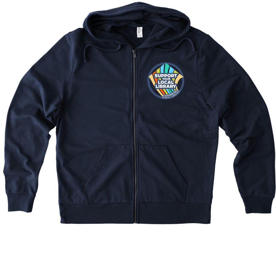 Zip Up & Support Your Local Library., a Night Sky Navy Allmade Organic French Terry Zip Up Hoodie