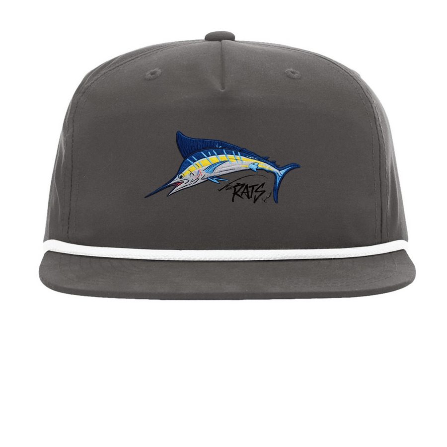 Signature Marlin Hat, a Charcoal/ White Printed Umpqua Snapback Cap