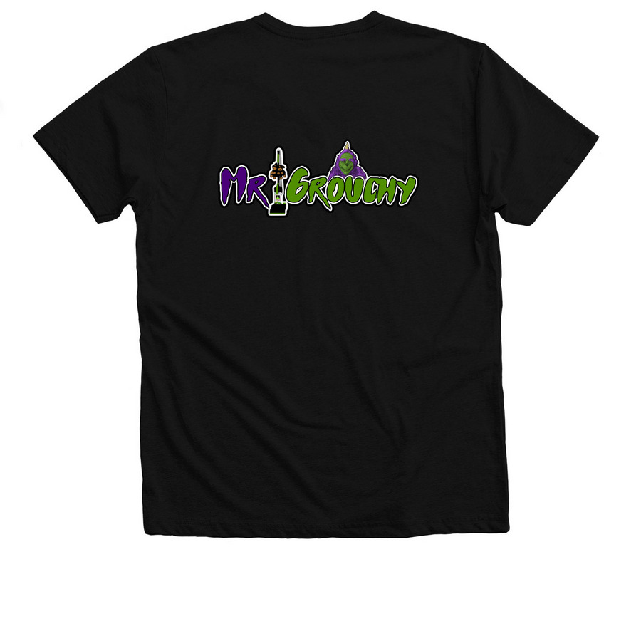 Mr. Grouchy, a Solid Black Blend Premium V-Neck Tee (back-view)
