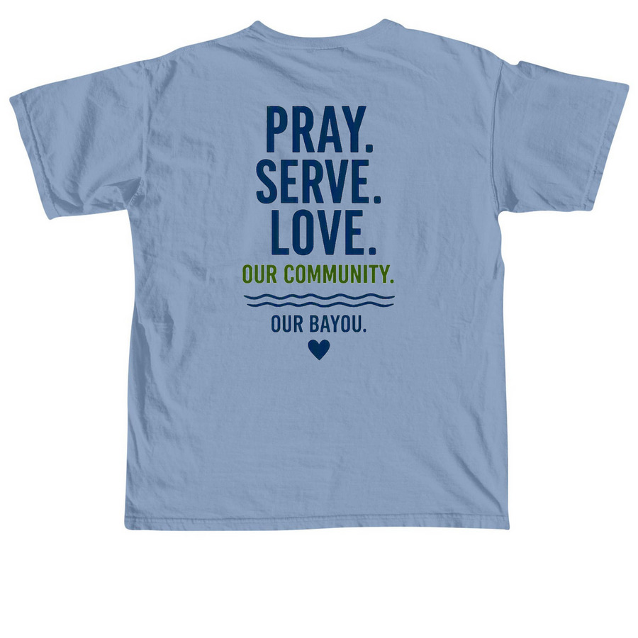 Bless the Bayou, a Washed Denim Comfort Colors Unisex Tee (back-view)