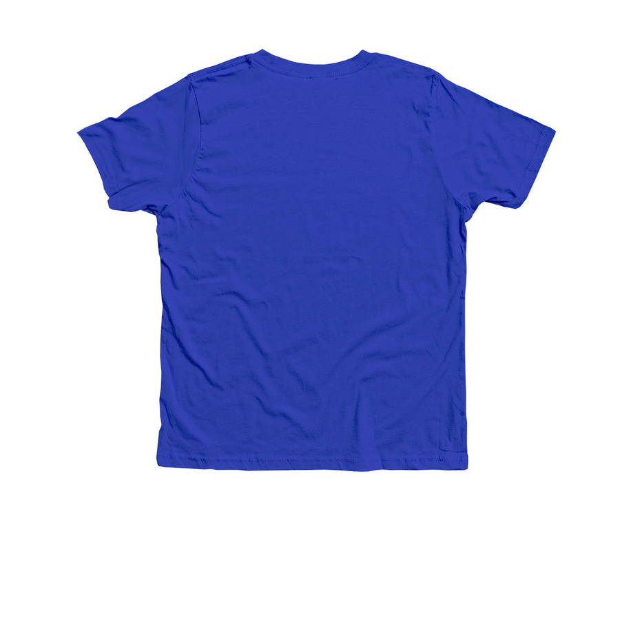 YELLOW AND WHITE LOGO - YOUTH SIZES, a Heather True Royal Premium Youth Tee (back-view)