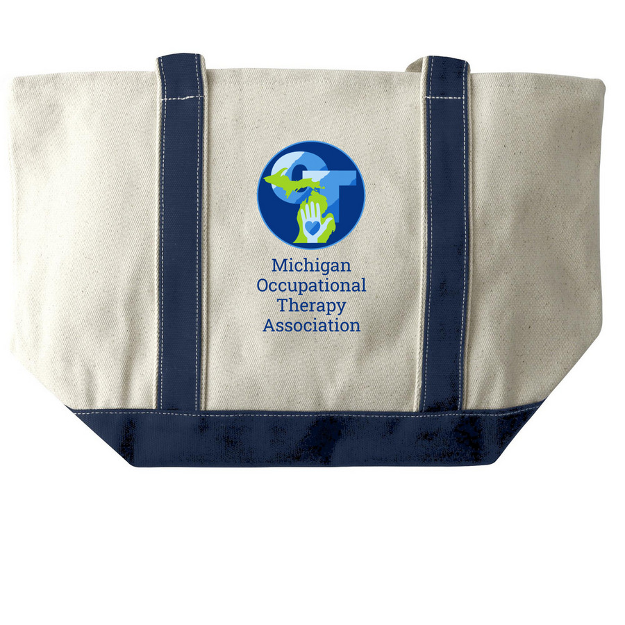 MiOTA Tote Bags, a Natural/Navy Large Two-Tone Canvas Tote Bag (back-view)