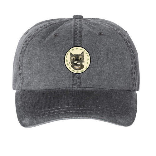 Akira Apocalypse Cat Rescue faded denim cap, a Black Printed Pigment Dye Baseball Cap