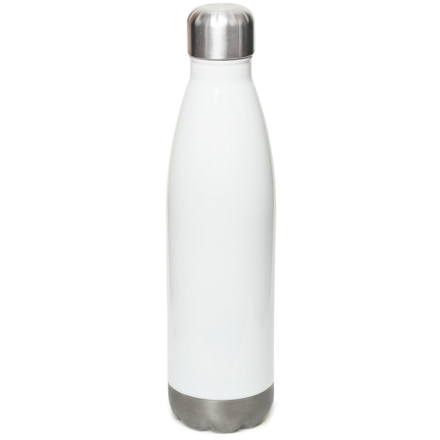 Books Save Lives, a White Stainless Steel Water Bottle (back-view)
