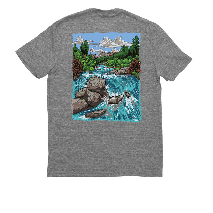 Alliance Apparel: River Running, a Aluminum Grey Allmade Eco Triblend Unisex Tee (back-view)