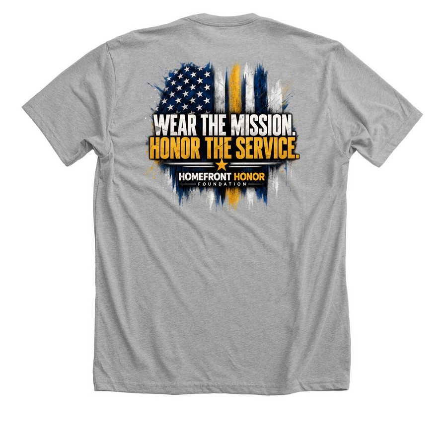 WEAR THE MISSION. HONOR THE SERVICE., a Athletic Heather Premium Unisex Tee (back-view)