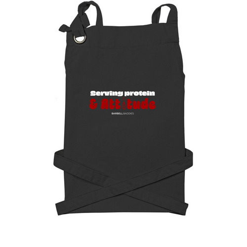 Serving Protein & Attitude Apron, a Black Cotton Canvas Pocket Apron