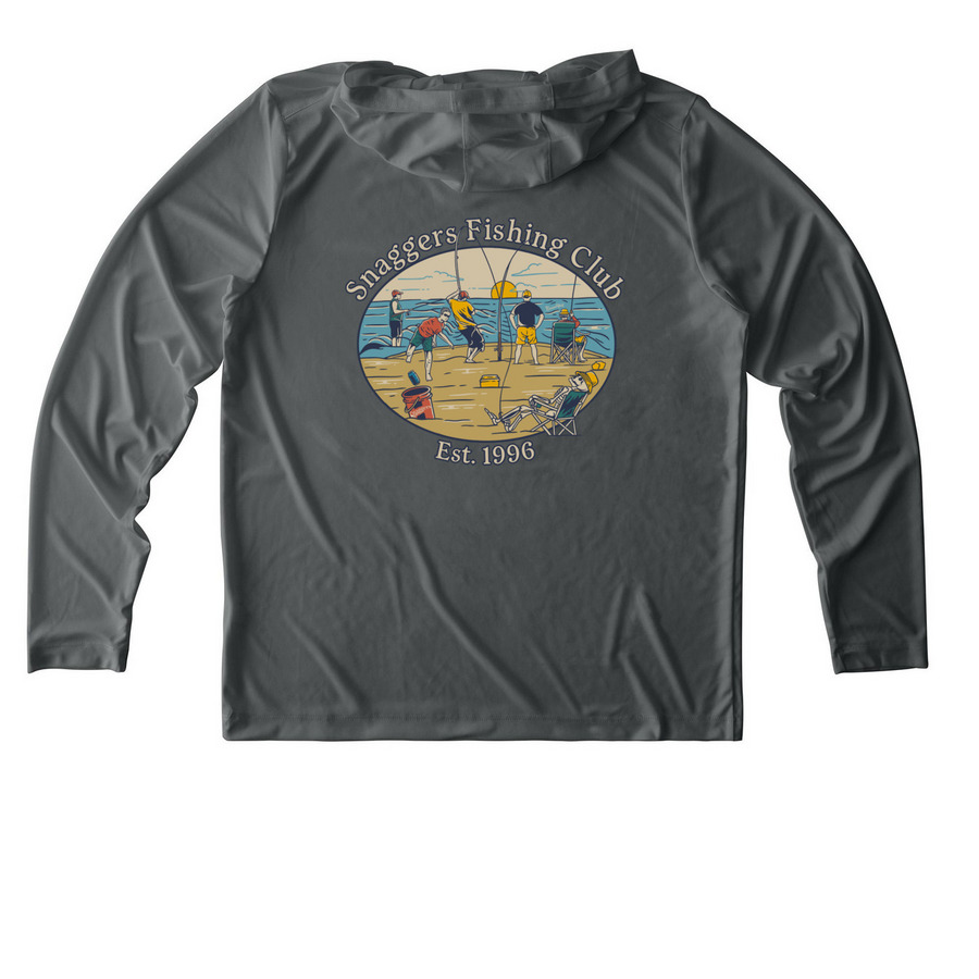 UV Protection, a Dark Smoke Grey UV Performance Long Sleeve Hoodie (back-view)