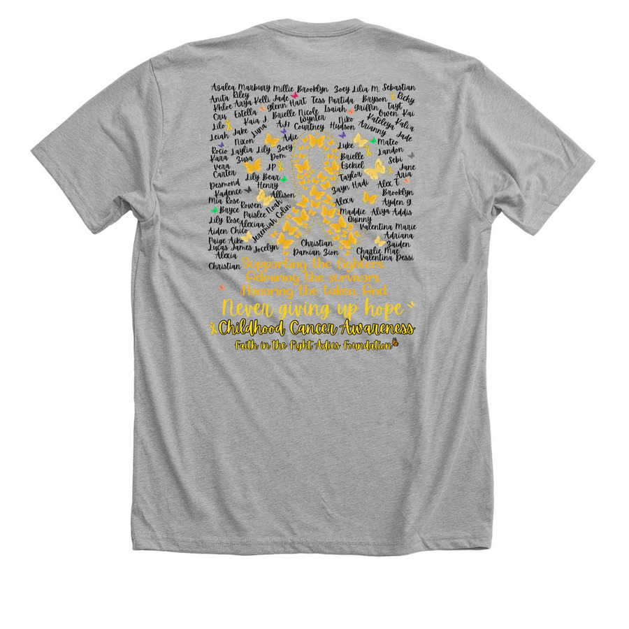 Wear Gold. Support Our Warriors., a Athletic Heather Premium Unisex Tee (back-view)