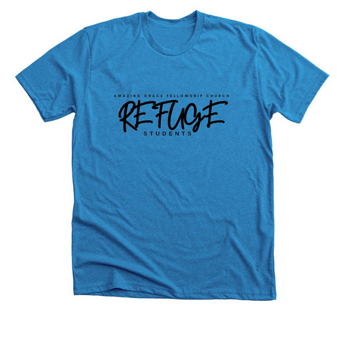Refuge Students, a Neon Blue Premium Unisex Tee