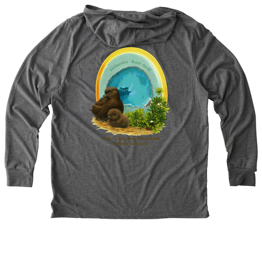 ?Ao?? (Christmas Shearwater) Shirts!, a Aluminum Grey Allmade Eco Triblend Hoodie Tee (back-view)