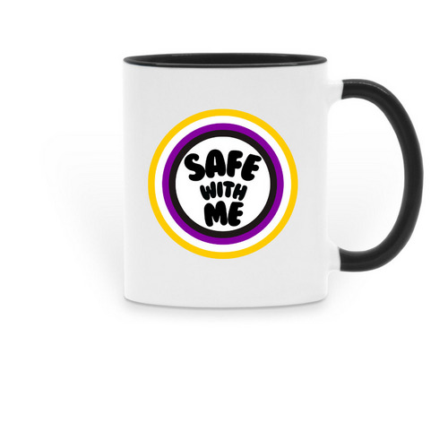 'Safe with Me' Non-Binary Mug, a Black Two-Tone Ceramic Mug