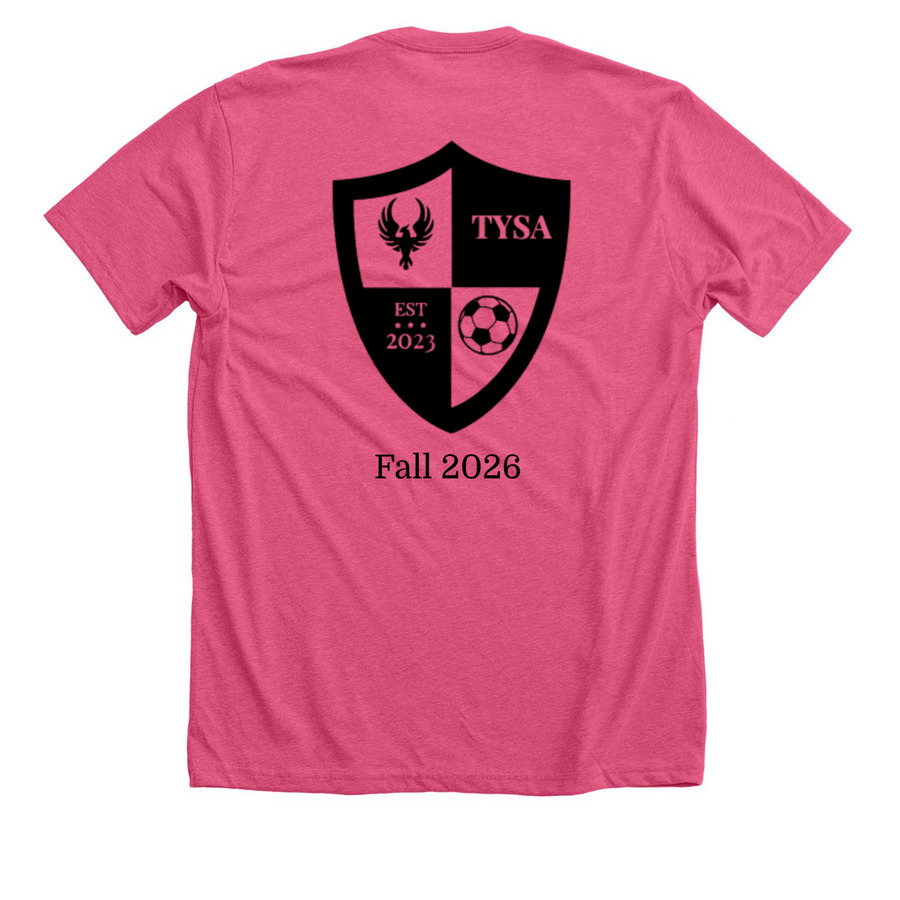 U4 Essmeyer/LeMoyne, a Heather Charity Pink Premium Unisex Tee (back-view)