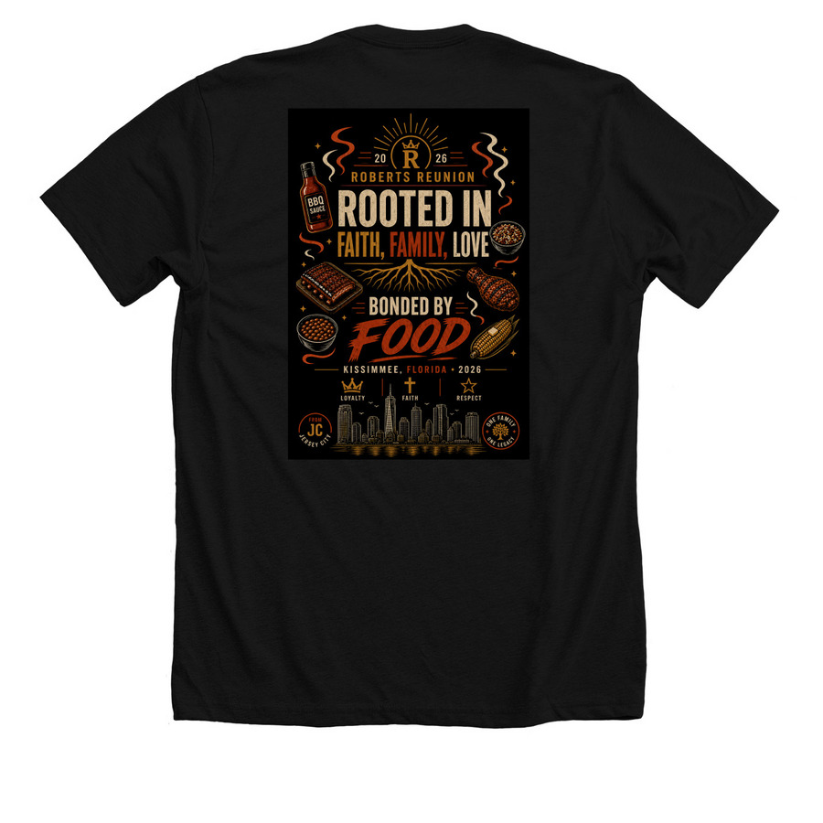 Black Cookoff Shirt, a Solid Black Blend Premium Unisex Tee (back-view)