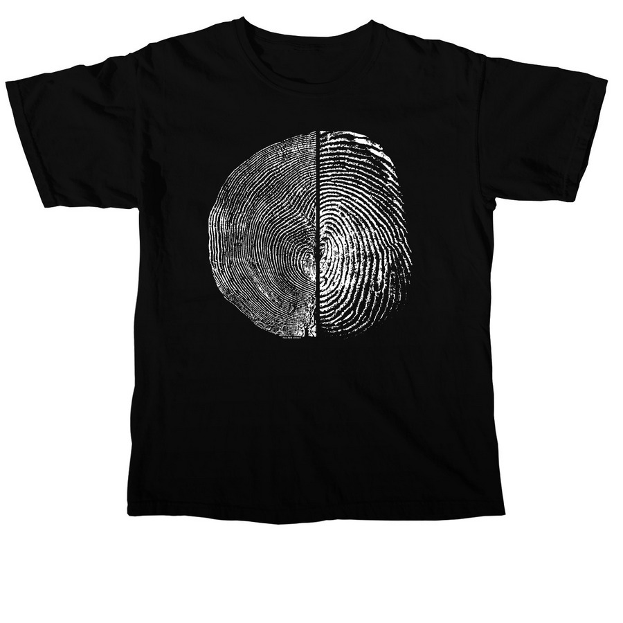 Tree Ring / Fingerprint - white ink, a Black Comfort Colors Unisex Tee