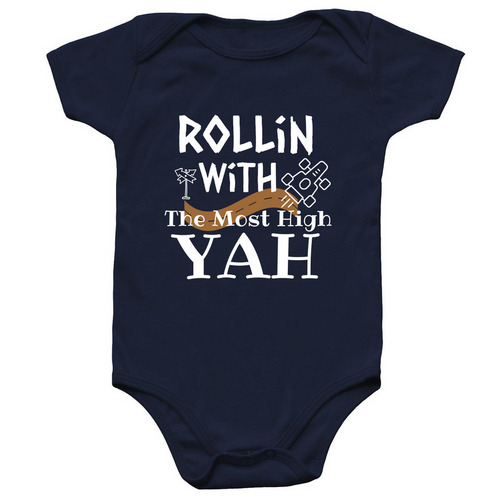 Rollin With The Most High Yah Baby Onesie, a Navy Infant Onesie