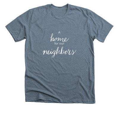 Let us Build a House: Jeremiah Community, a Heather Slate Premium Unisex Tee
