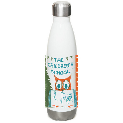 Vintage Owl Water Bottle, a White Stainless Steel Water Bottle