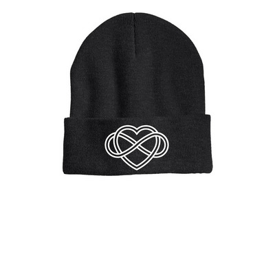 Heart Connection Beanie, a Heather Charcoal Printed Cuffed Beanie