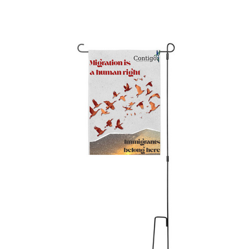 &nbsp;Migration is a Human Right Yard Flag, a White 12" x 18" Yard Flag with Stake