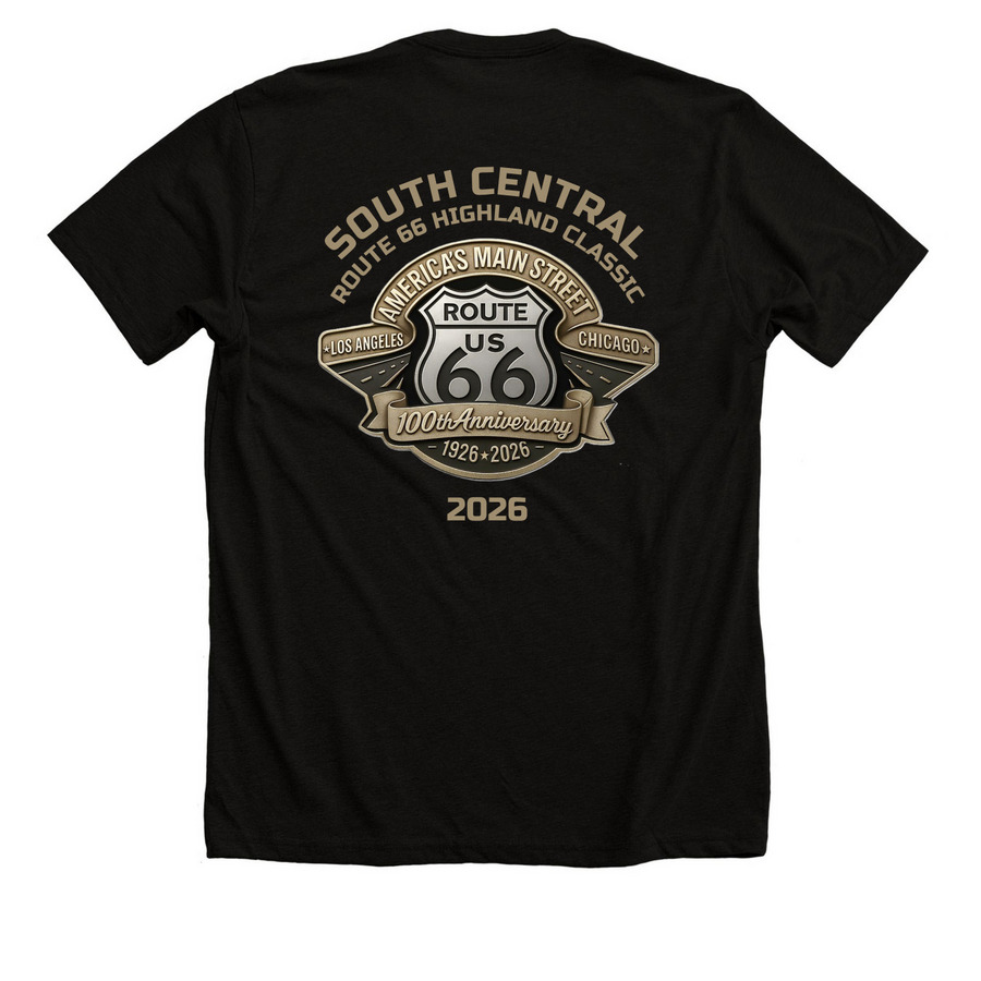 2026 Route 66 Highland Classic T-shirt, a Solid Black Blend Premium Unisex Tee (back-view)