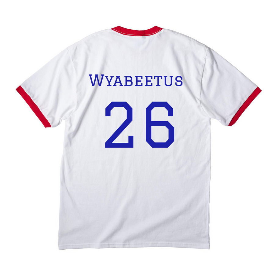 2026 team wyabeetus, a White/ Red Cotton Ringer Tee (back-view)