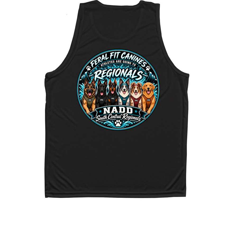 Dock Diving Regionals ?26, a Black Unisex Performance Tank (back-view)
